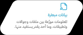 بيانات مبعثرة — المعلومات موزّعة بين ملفات وجوالات وتطبيقات، وما أحد يقدر يستفيد منها.